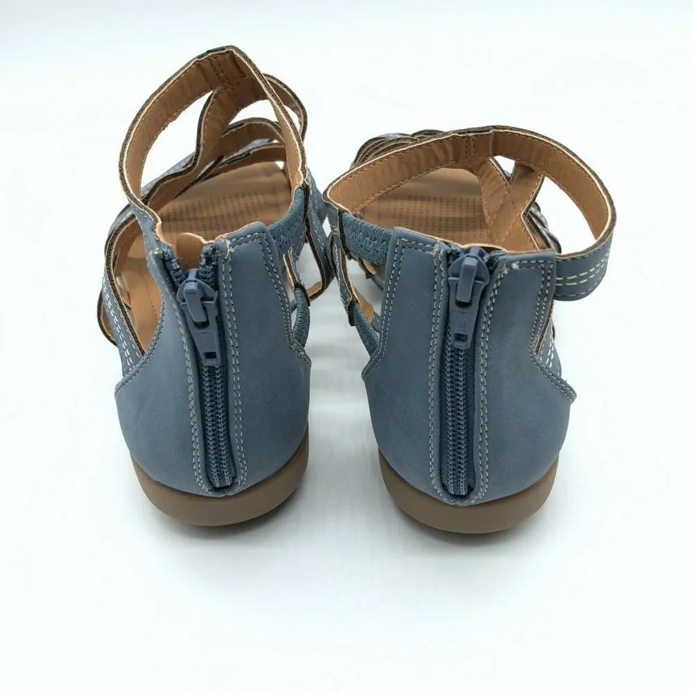 Comfortview Kim Sandals Strappy Faux Leather Zipper Open Toe Blue Size 10M - Image 3