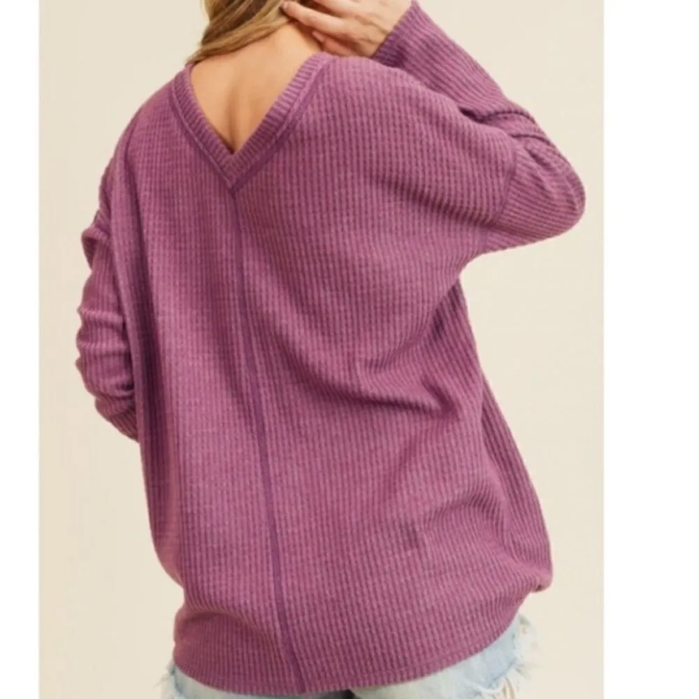 Waffle Brushed Knit V Neck Top‎ - Image 6