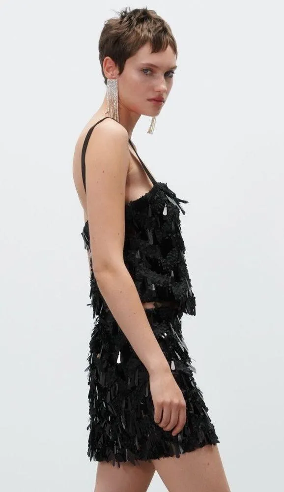 ZARA  SEQUIN CROPPED CAMISOLE TOP BLACK SIZE S NEW - Image 9