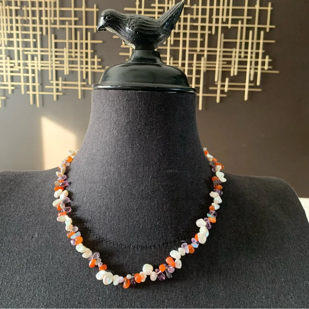 Honora White Petal Keshi Pearl And Gemstone Necklace And Bracelet Set Amethyst Red - Image 9