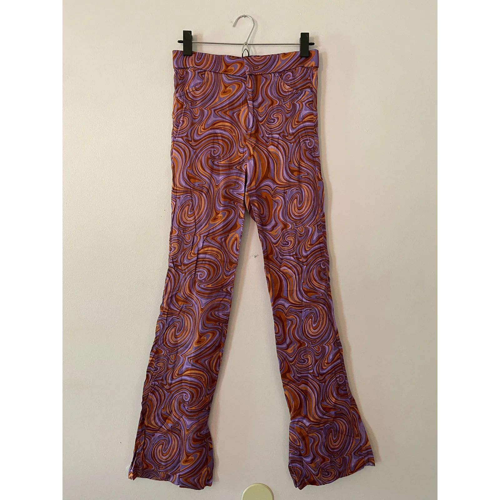 Zara Purple Orange Swirl 70s Retro Silky Straight Leg Pants Women's size Small - Image 2