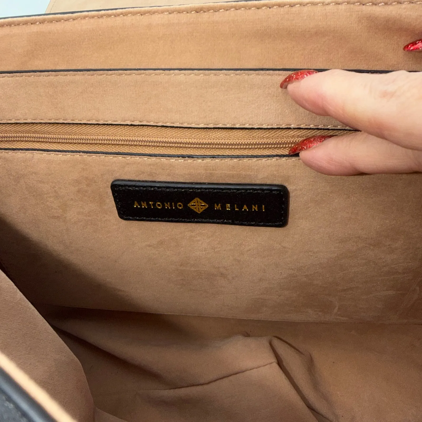 Antonio Melani Black Leather Snakeskin Top Handle Satchel Handbag Purse - Image 6