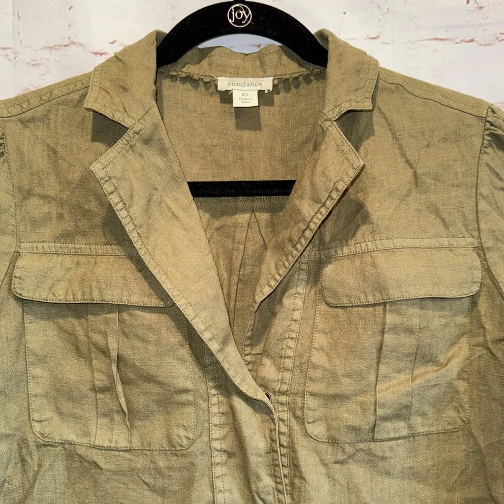 Sundance Sage Green popover Shirt blouse shirt sleeve xs collar linen - Image 2