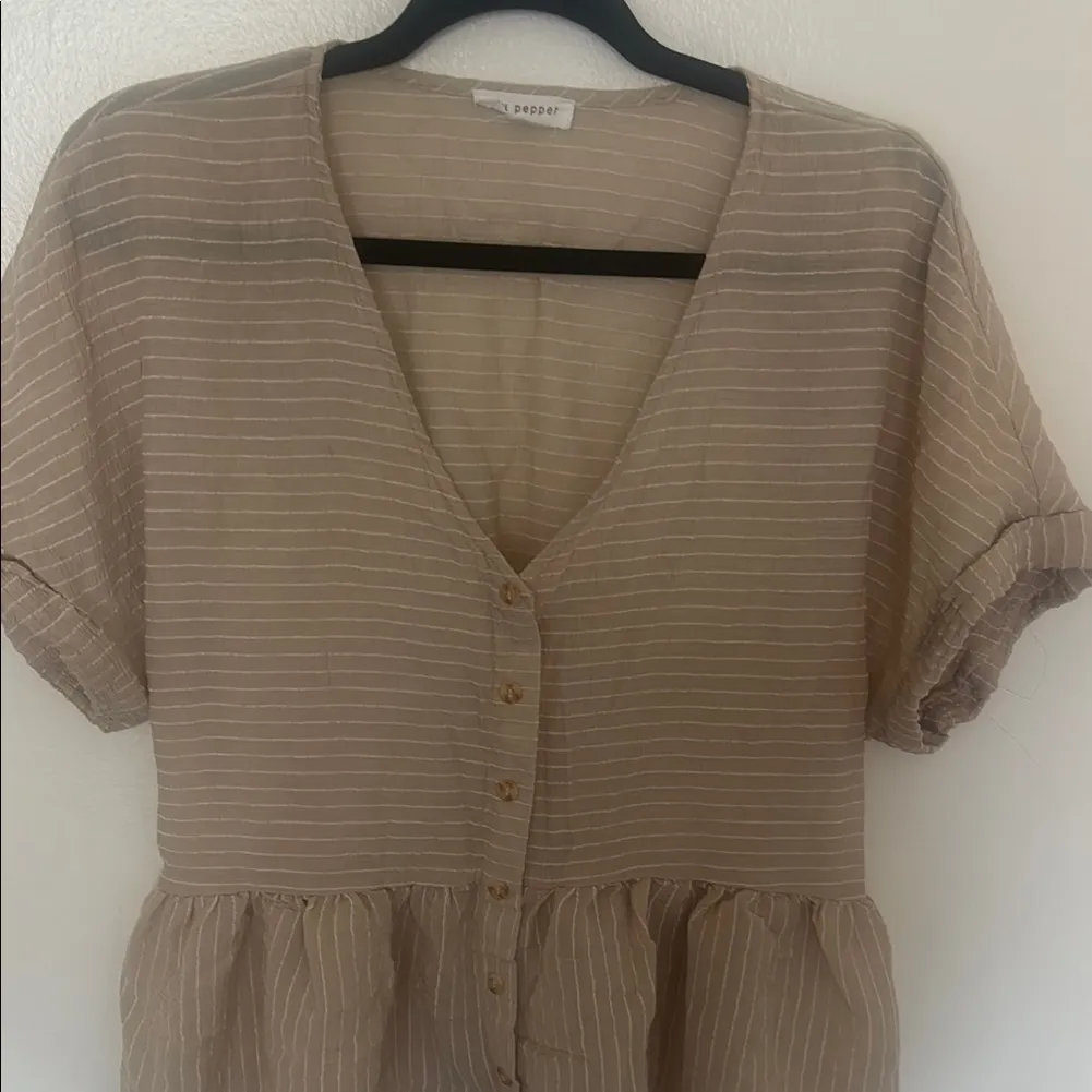 Blue Pepper Beige Striped Women Top Tan Size M - Image 4