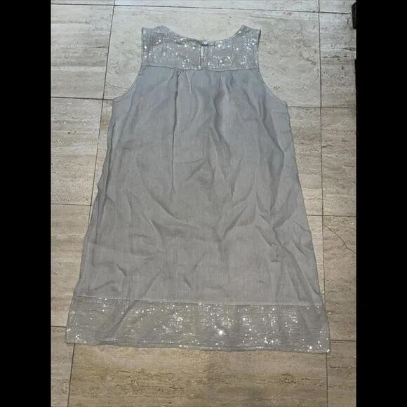 Blu Orchid Beige 100%‎ Linen Shift Dress W Sequins Made in Italy Size M Size M - Image 7