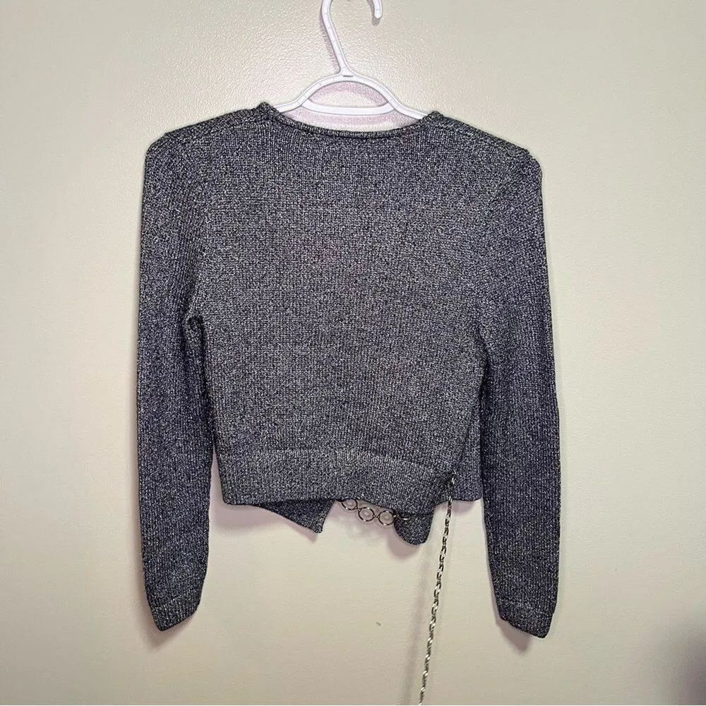 & Other Stories NWT Grey Silver Glitter Sparkle Wrap Crop Top XS Fairy Grunge - Image 12