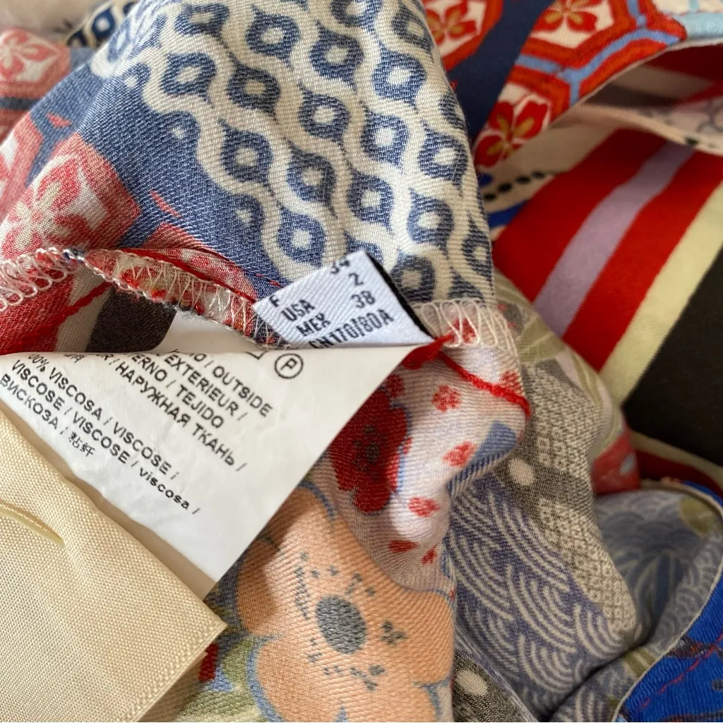 Pinko Casper Button Down Blouse size 2 Red Blue Print Long Sleeve - Image 9