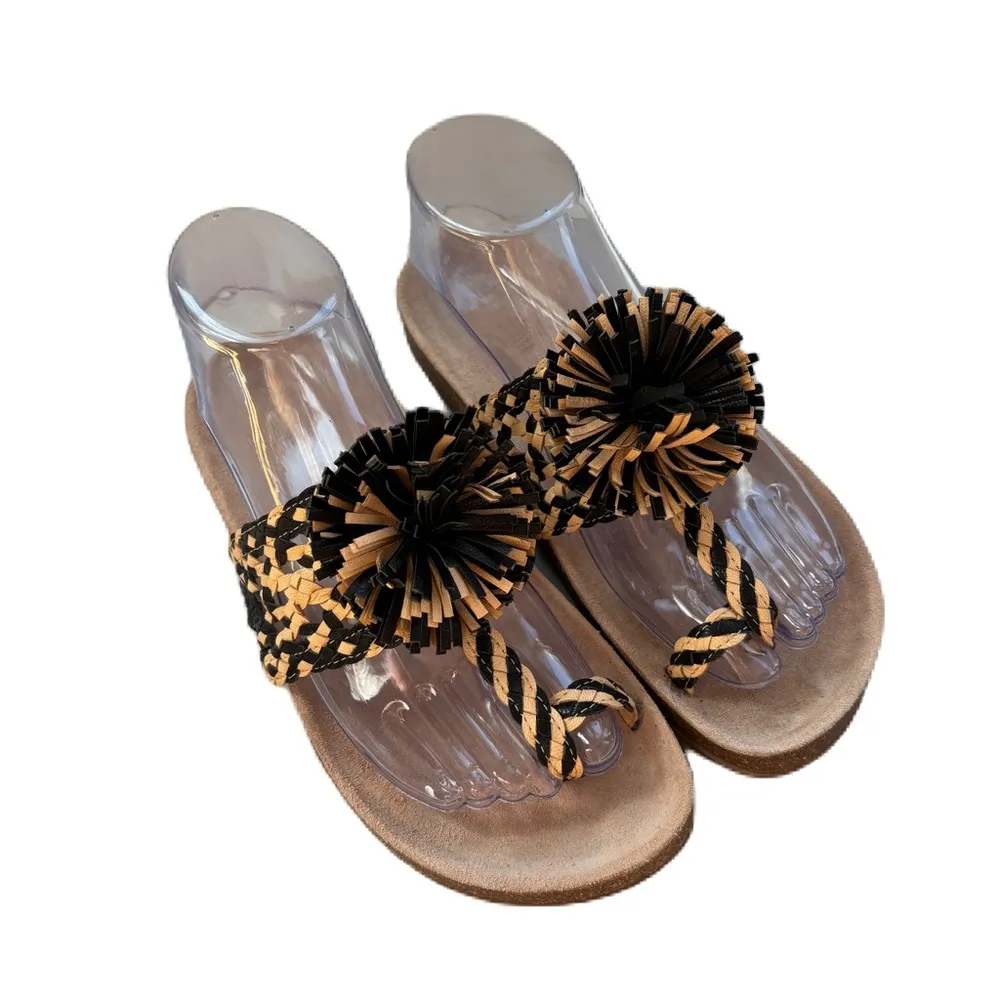 Ulla Johnson Netta Sandal Melange Black and Cream Size 37 Size 7 US Toe Strap - Image 9