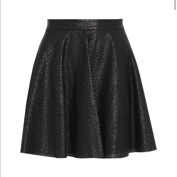 NWT Alice + Olivia Black with Tag Blaise Perforated Leather Lambskin Skirt 12 - Image 3