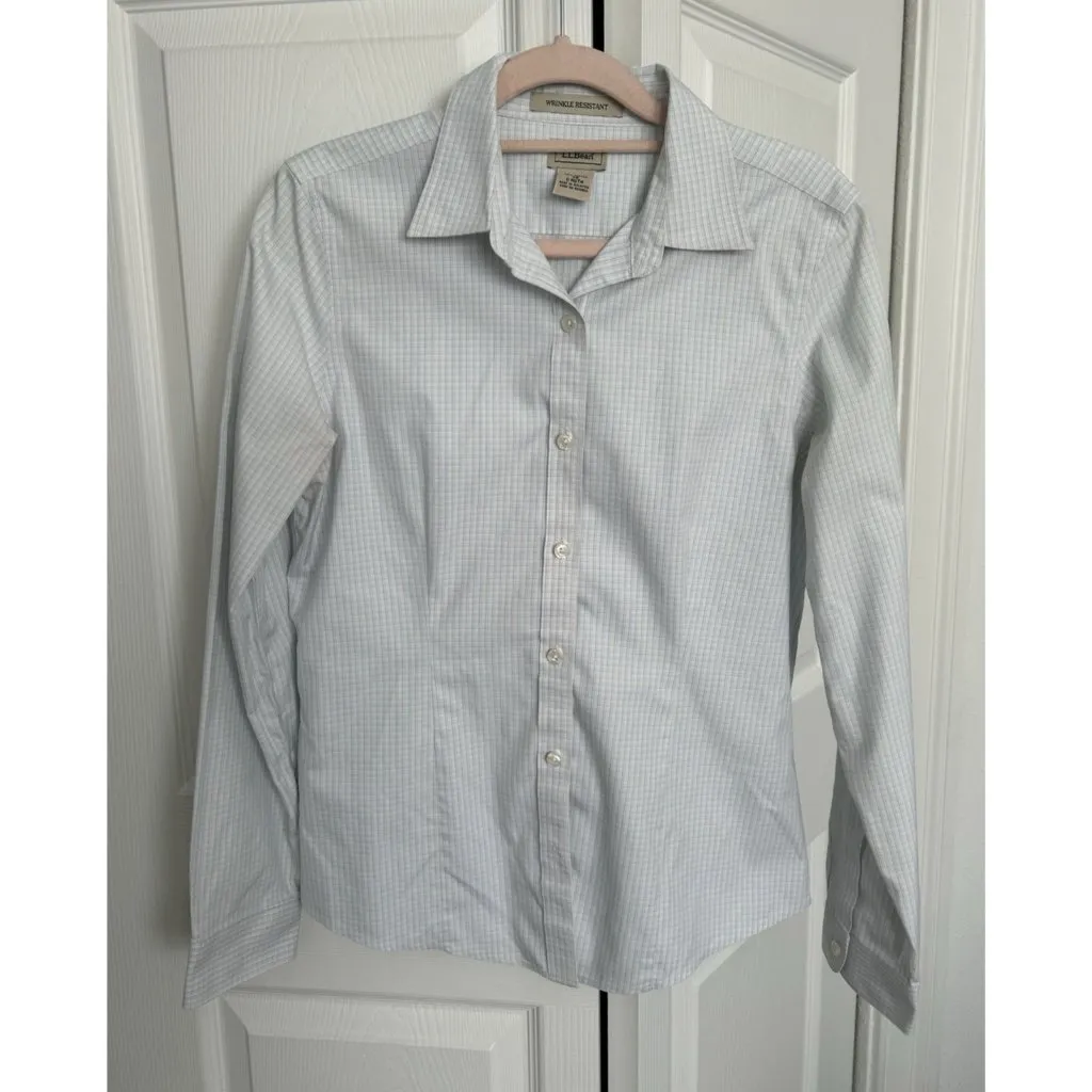 L.L.BEAN Womens Long sleeve Collared Button Up Blouse Shirt White/Blue Plaid XS White - Image 3