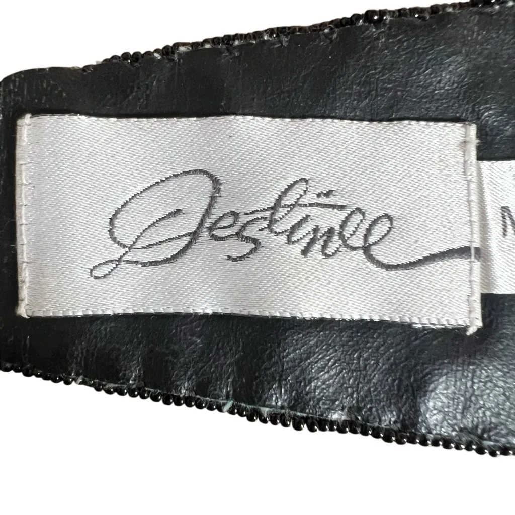 VTG 90s Hand Beaded Tie Belt Art Deco Boho Waist Sash Black Gold Destinee Glam - Image 9