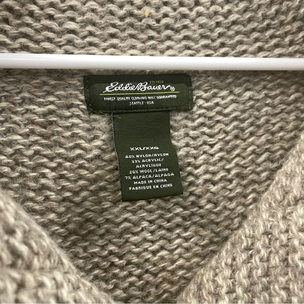 Eddie Bauer Alpaca Wool Blend Cardigan Sweater XXL Beige Knit 3/4 Sleeve - Image 3