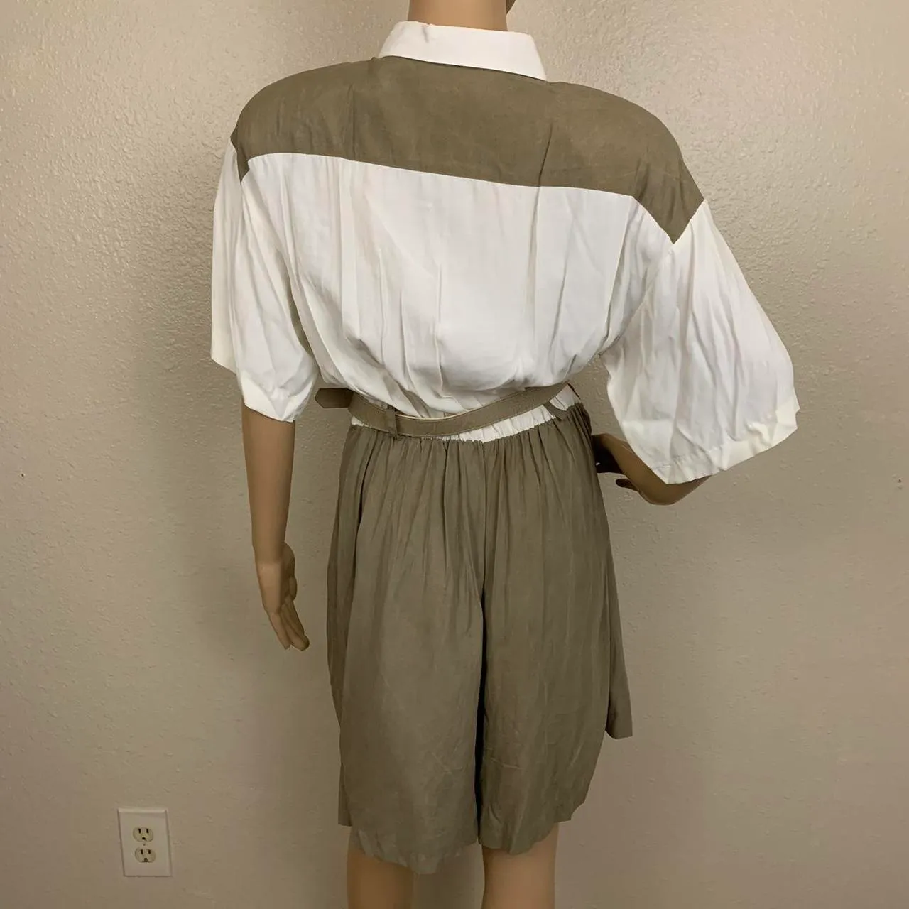 Vintage Color Block Khaki Culotte One Piece Romper - Image 6