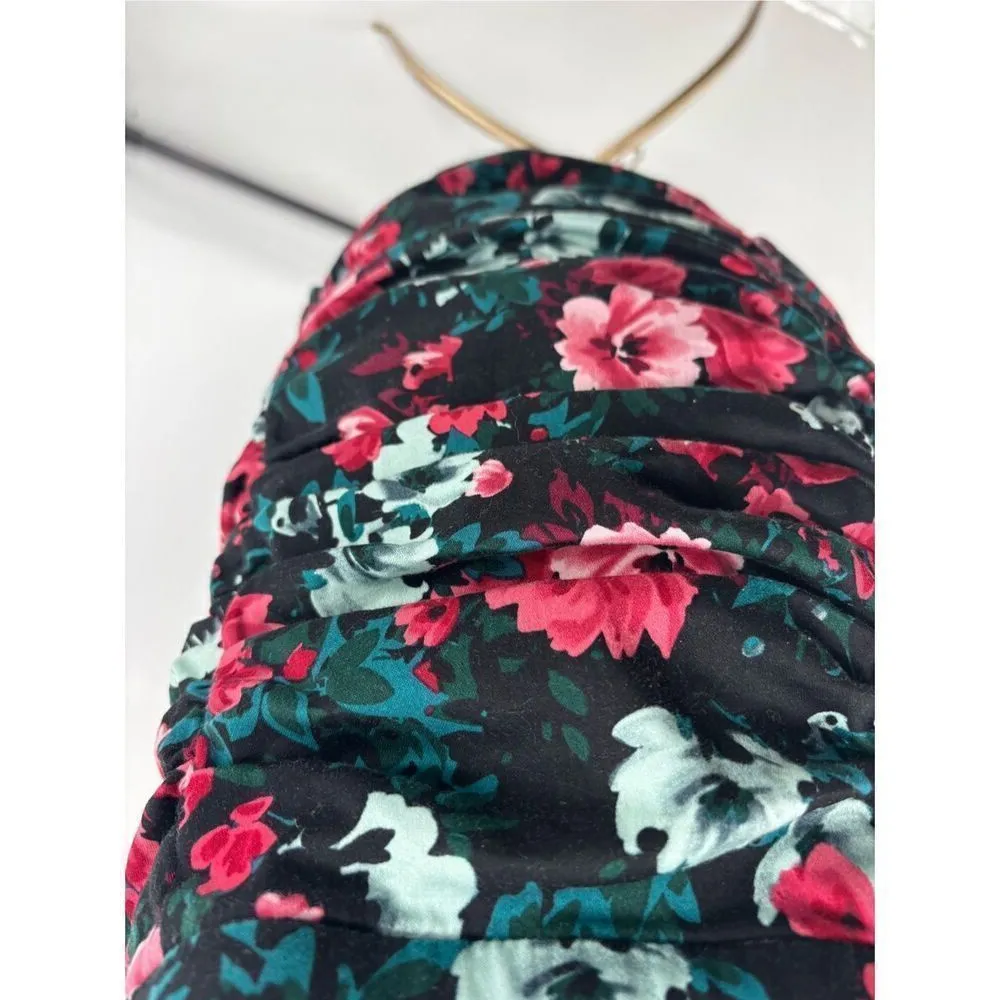 Stradivarius Womens Black Floral Mini Skirt Ruched Detail Size XS - Image 6