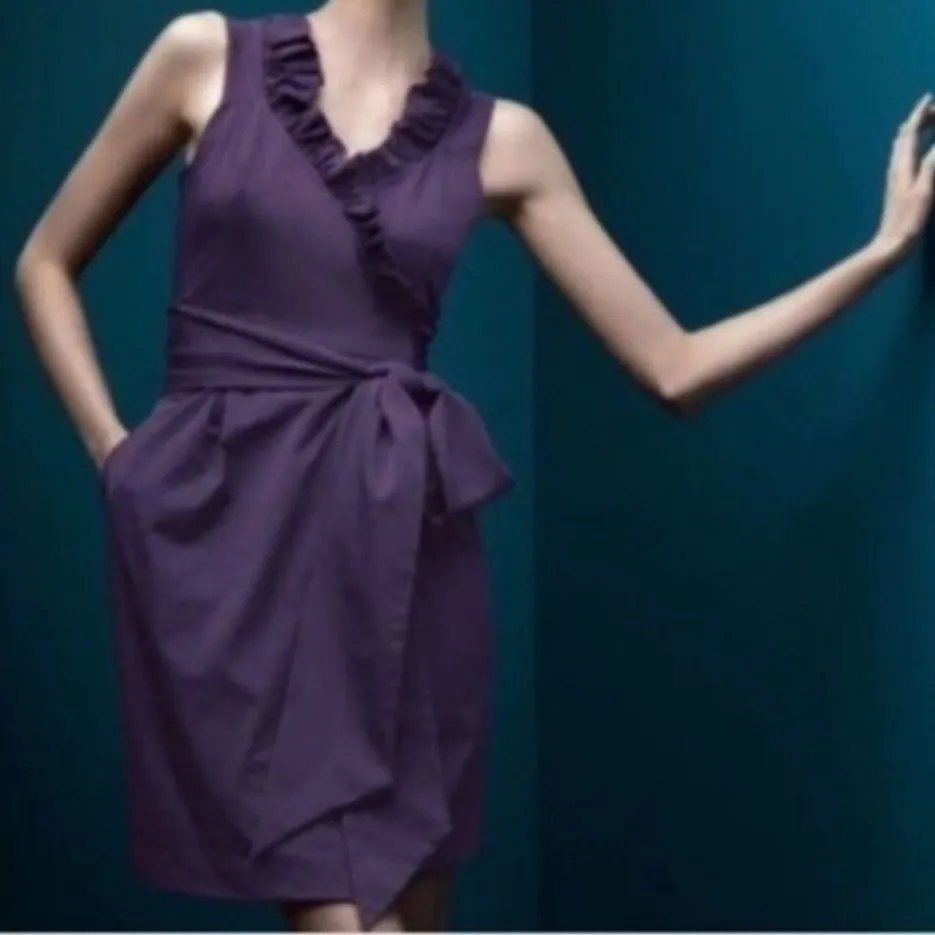 Diane Von Furstenberg DVF Hampton Sleeveless Ruffle Wrap Dress Plum Purple 8 - Image 2