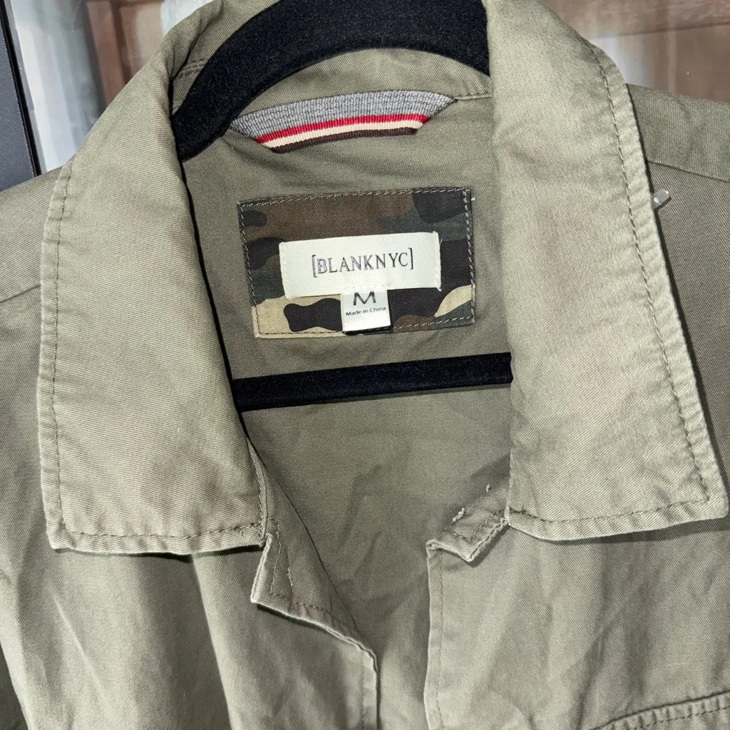 Blank NYC utility military jacket olive green collar button down cotton - Image 3