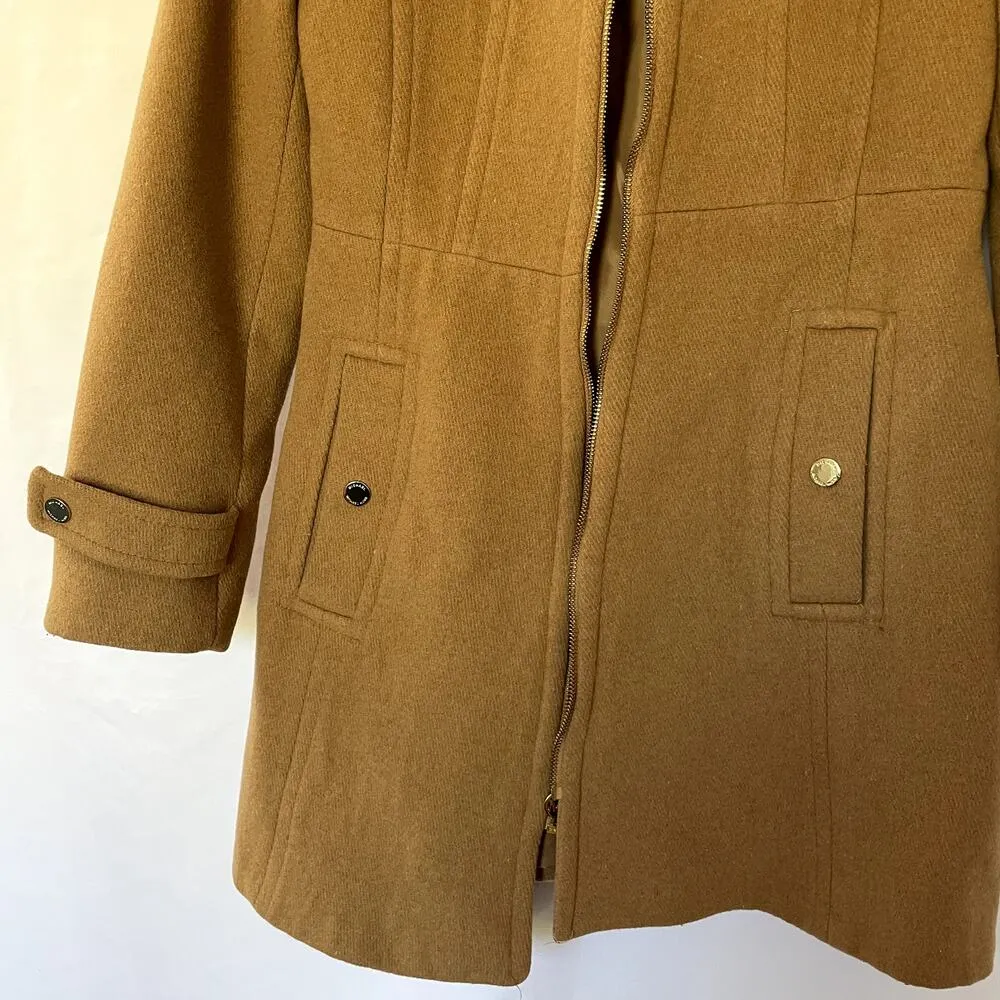 Michael Kors brown peacoat jacket warm wool winter pockets full zip women's XS - Image 2