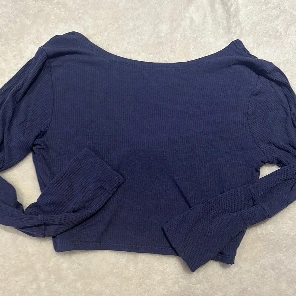 Aerie Long Sleeve Crop Tee Know Front Blue Size Small - Image 3
