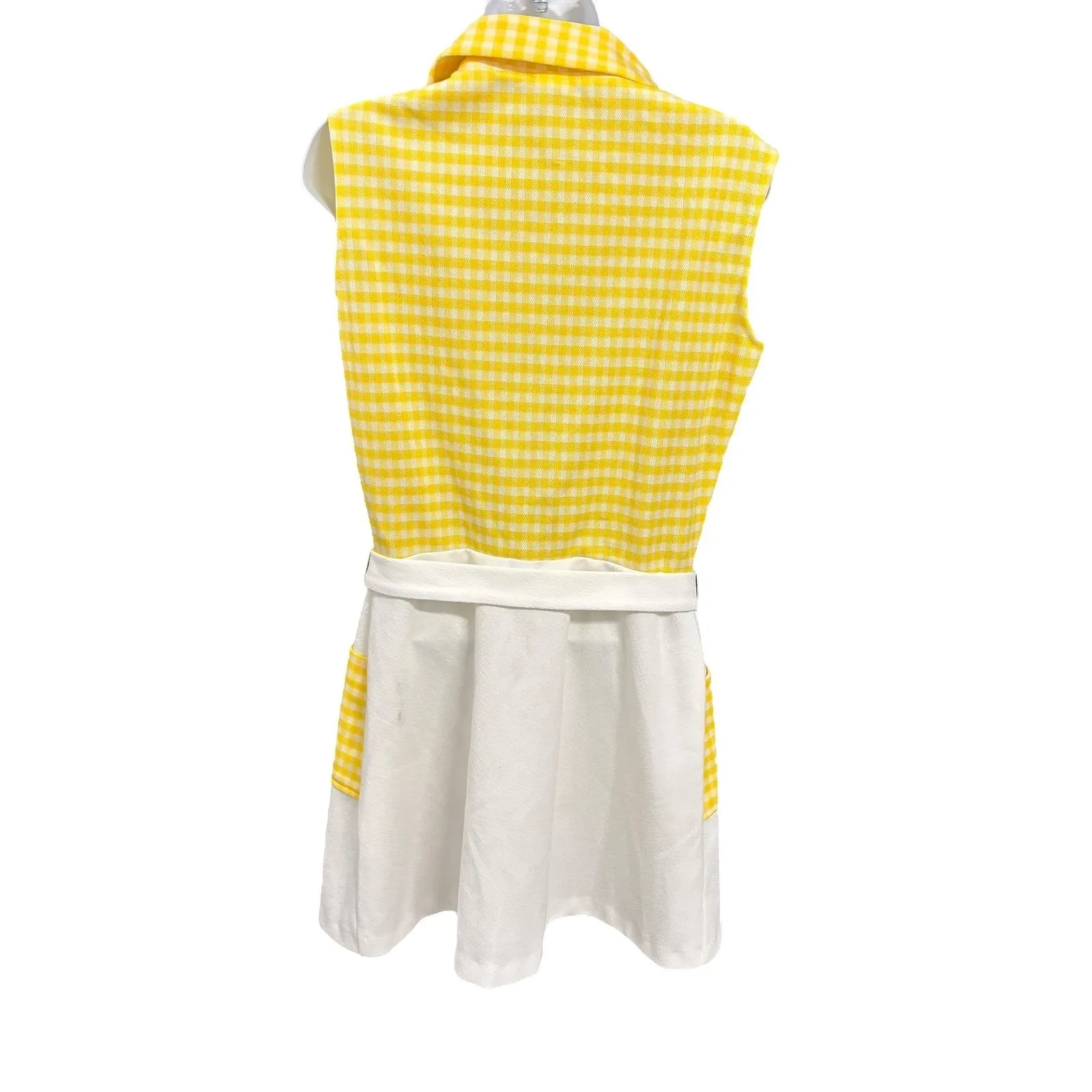 Vintage Yellow Gingham Sleeveless Button Front Shirt Dress with Belt and Pockets Size M - Image 2
