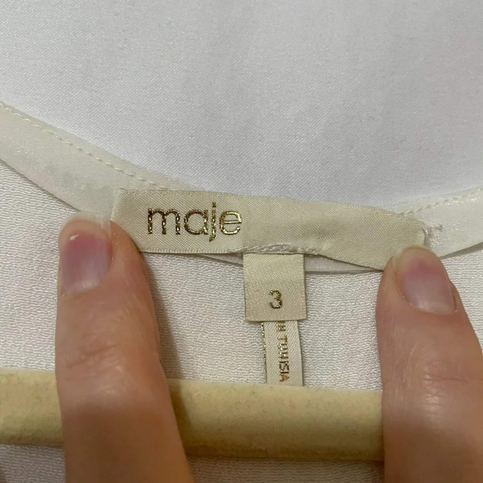 Maje Womens White Beaded V Neck Short Sleeve Hi Low Blouse Womens M Silk Boho - Image 8