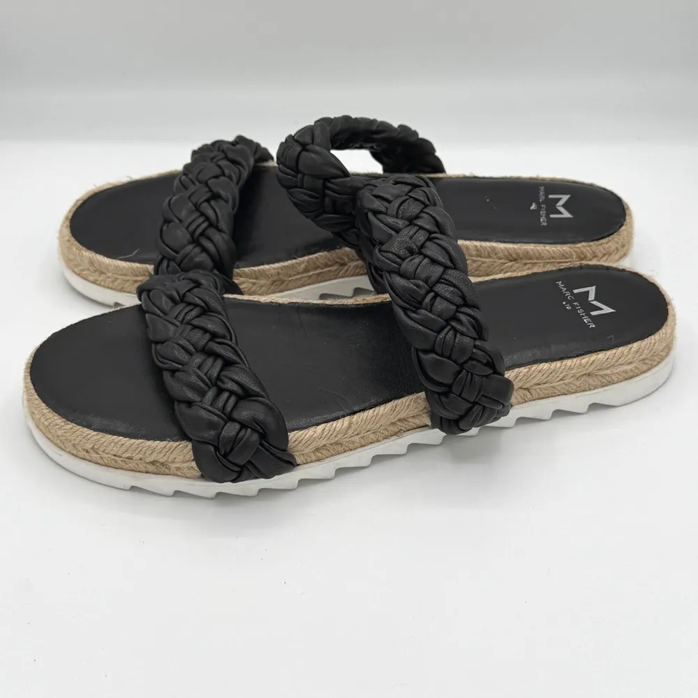 MARC FISHER LTD Jaimee Black Leather Braided Straps Espadrille Sandals Size 8.5 - Image 3