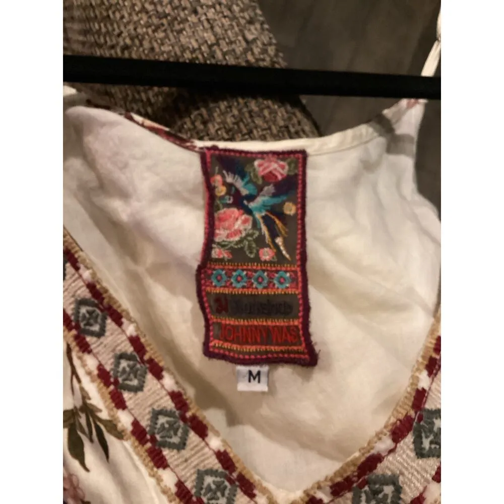 Johnny Was GEORGIA  bloooms wave FLOUNCE maxi DRESS white floral boho M - Image 6