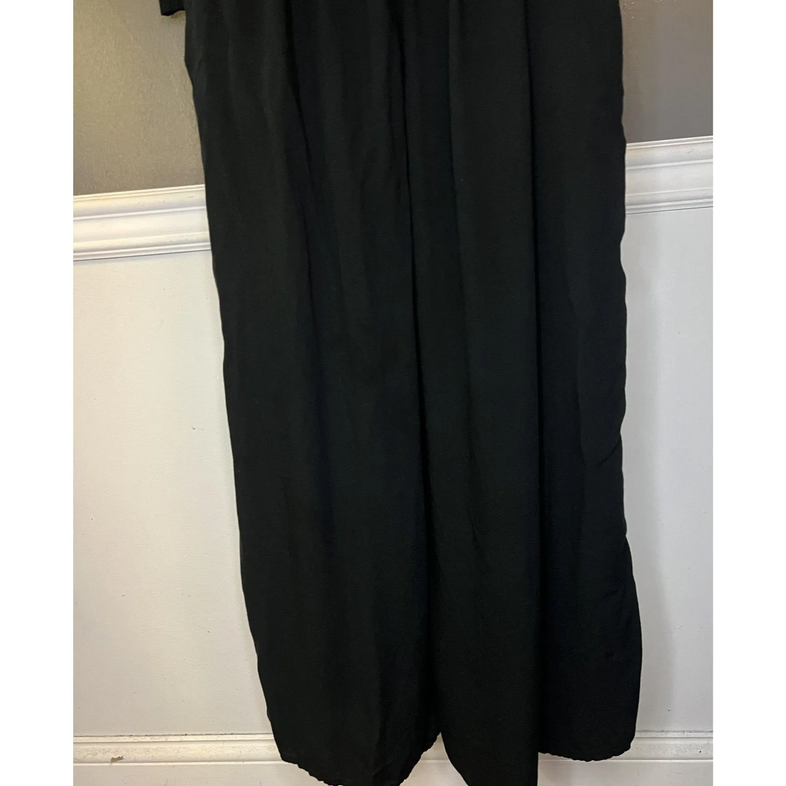 A New Day Jumpsuit Womens Large Black V Neck Wrap Front Long Sleeve Wide Leg - Image 9