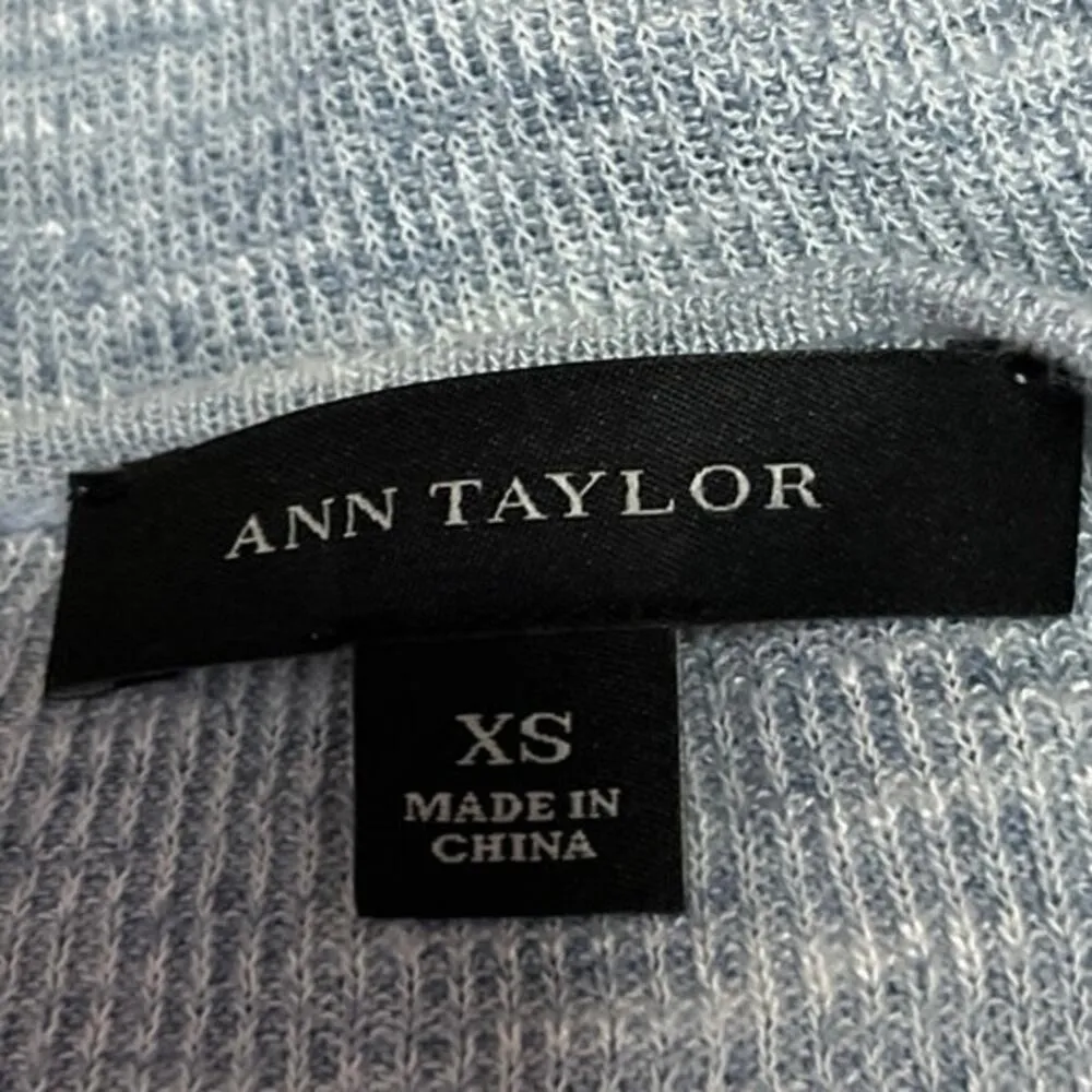 Ann Taylor Blue Ribbed Knit Long Sleeve Scoop Neck Linen T Shirt Tee Top Size XS - Image 3