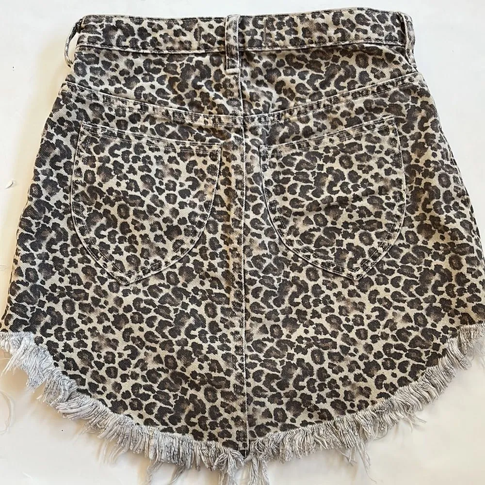 NWT Free People Cheetah Print Frayed Hem Denim Skirt - Image 8