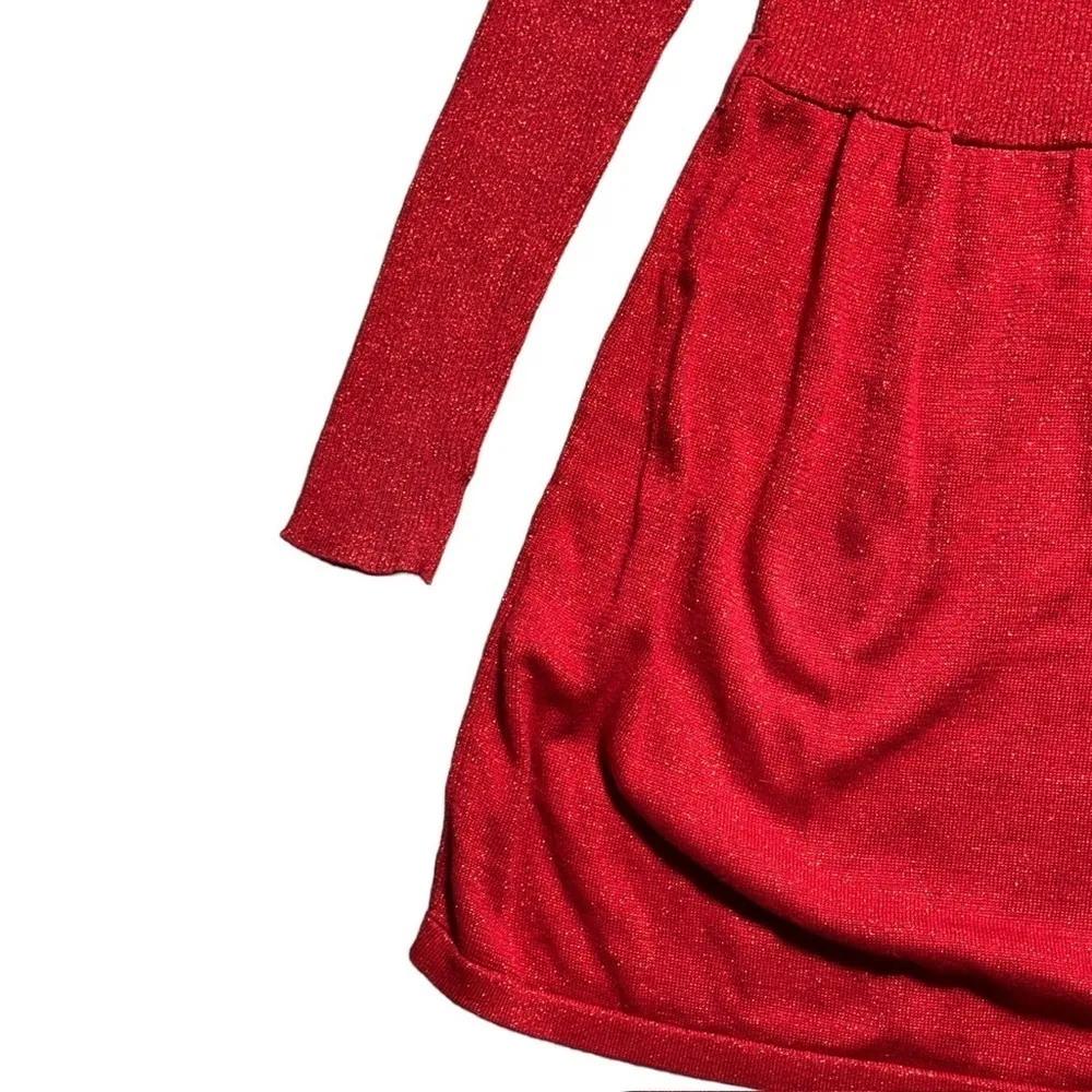 Free People Red Shimmer Mock Neck Sweater Dress | U.S. Woman’s XSmall - Image 5