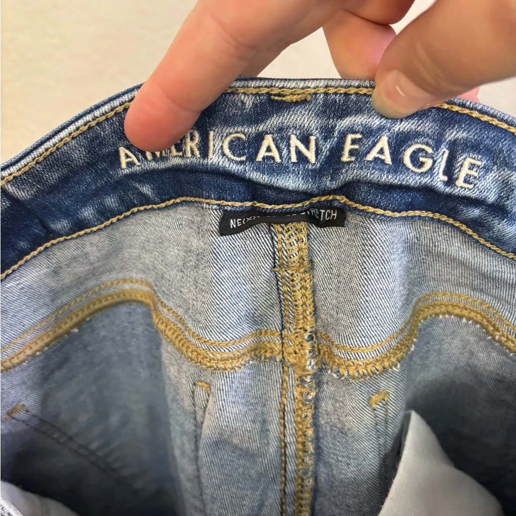 American Eagle Outfitters Distressed Ripped Blue Skinny Jeans Size 0 - Image 7