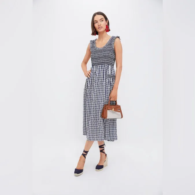 TUCKERNUCK POMANDER PLACE Navy Gingham Smocked Abilene Midi Dress L Black Size L - Image 2
