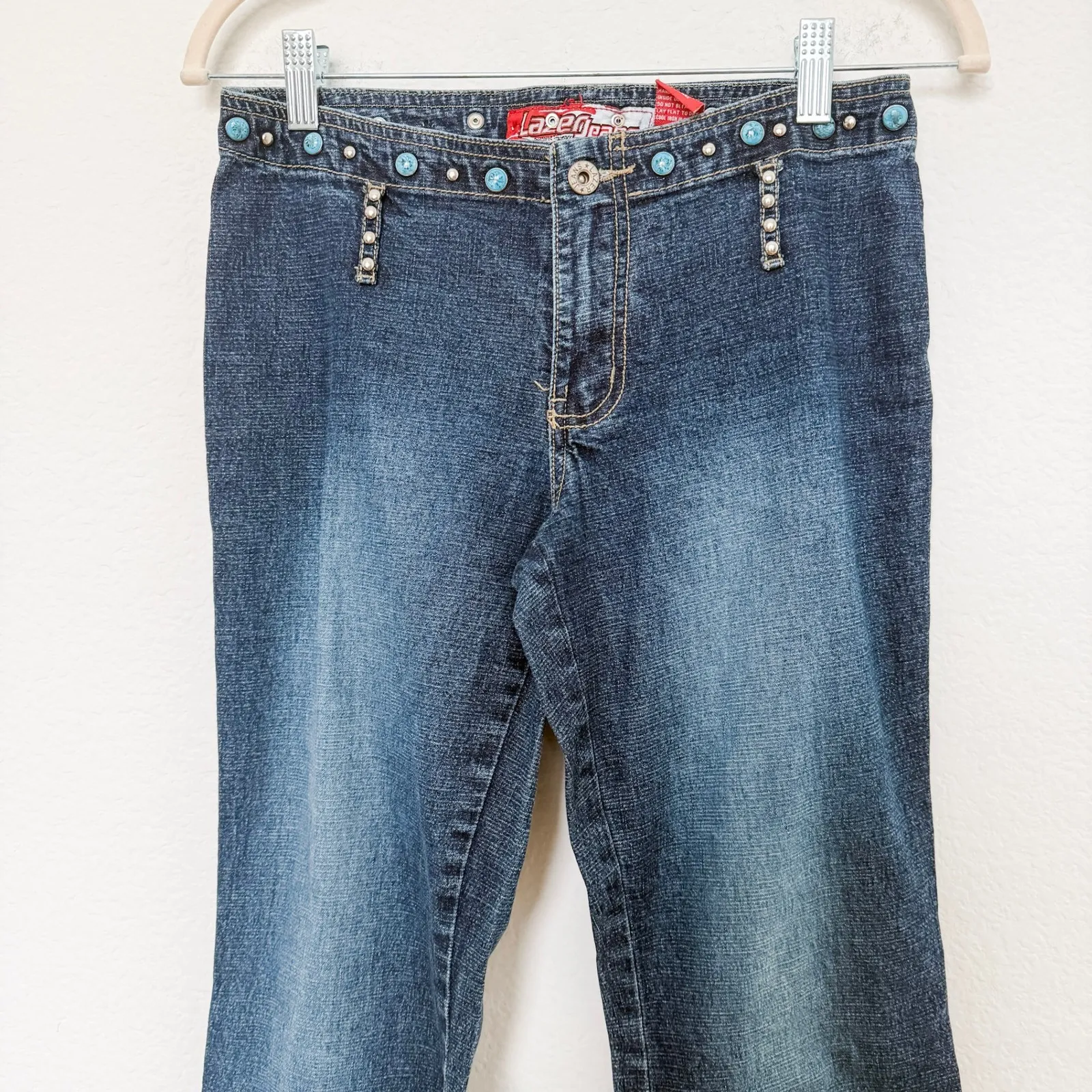 Vintage Y2K Laze Jeans Womens Low Rise Jeans Size S Blue‎ Studded Flare Indie Blue - Image 2