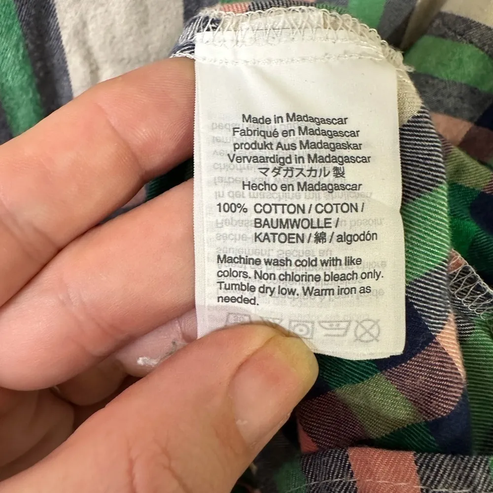 J Crew Shirt Womens S 4 Flannel Flared Sleeve Plaid Peasant Blouse Green Pink - Image 5