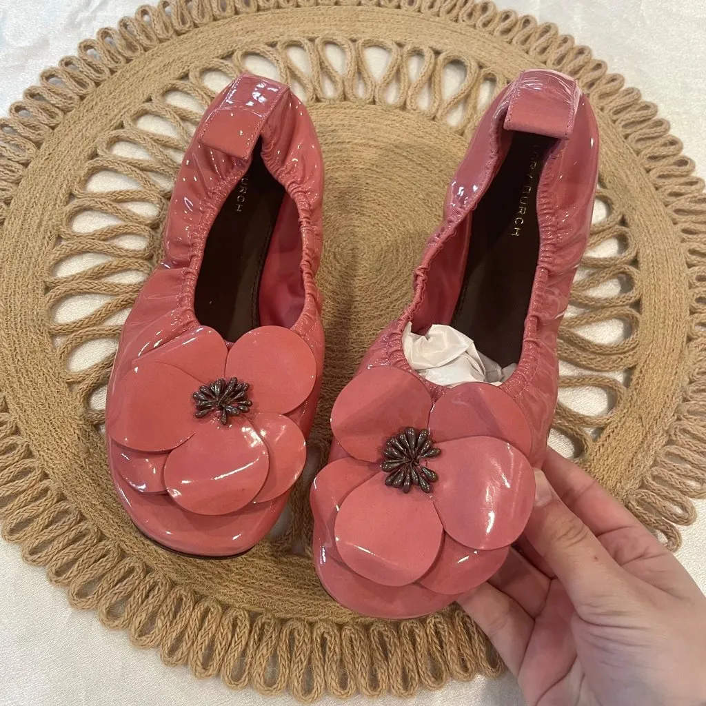 Tory Burch Light Berry Flower Ballet Flats Pink Size 6.5 - Image 2