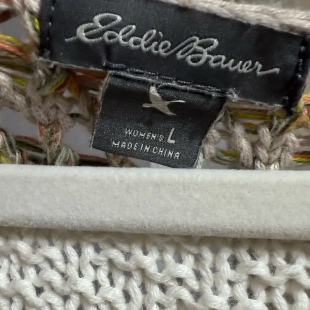 Eddie Bauer Open Chunky Knit Sweater Boho Coastal Chic Pullover Sz L Oversized - Image 3