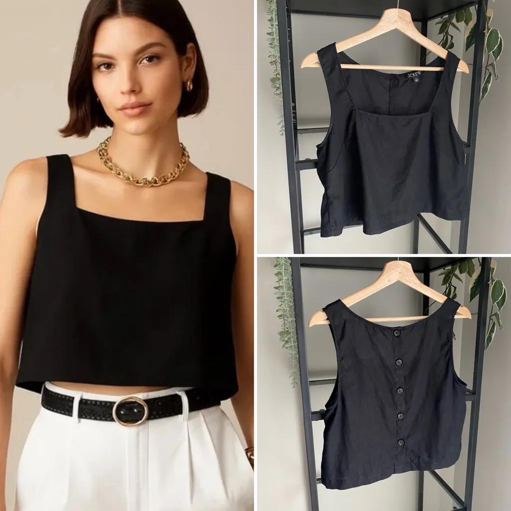 J. Crew Square Neck Button Back Tank in Linen - Image 2