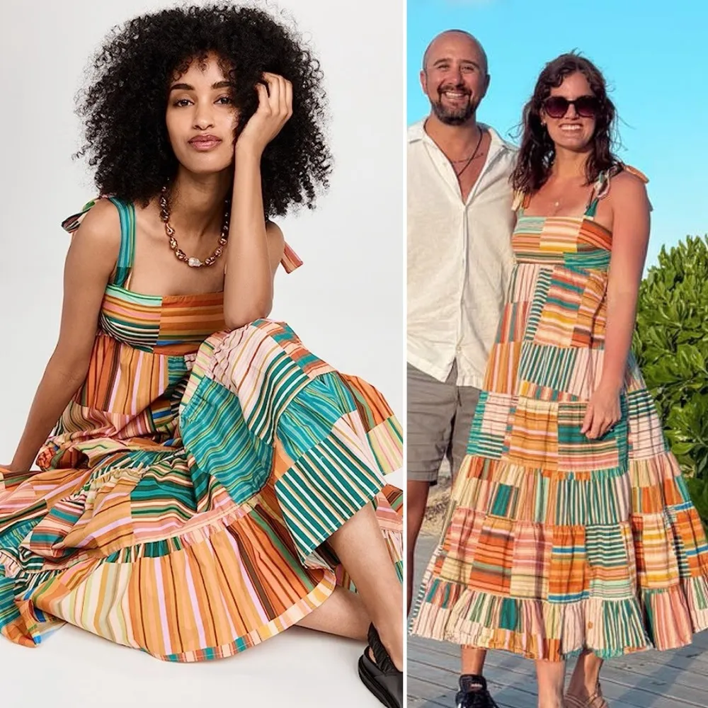 ALÉMAIS Sloane Tiered Midi Patchwork Dress Size 4 US (8 AU) Orange - Image 15