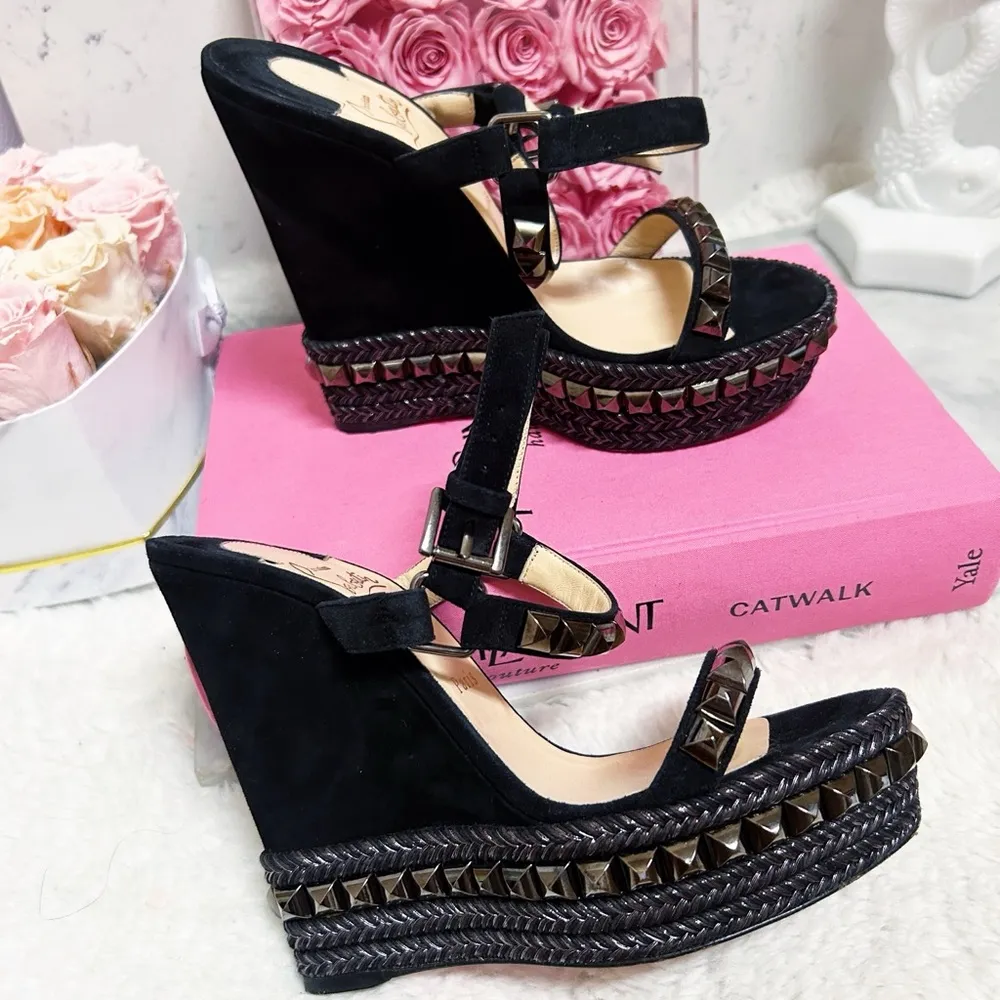 Authentic Christian Louboutin Cataclou 5.6” 140mm Spike Wedge Sandal / Heels - Image 2