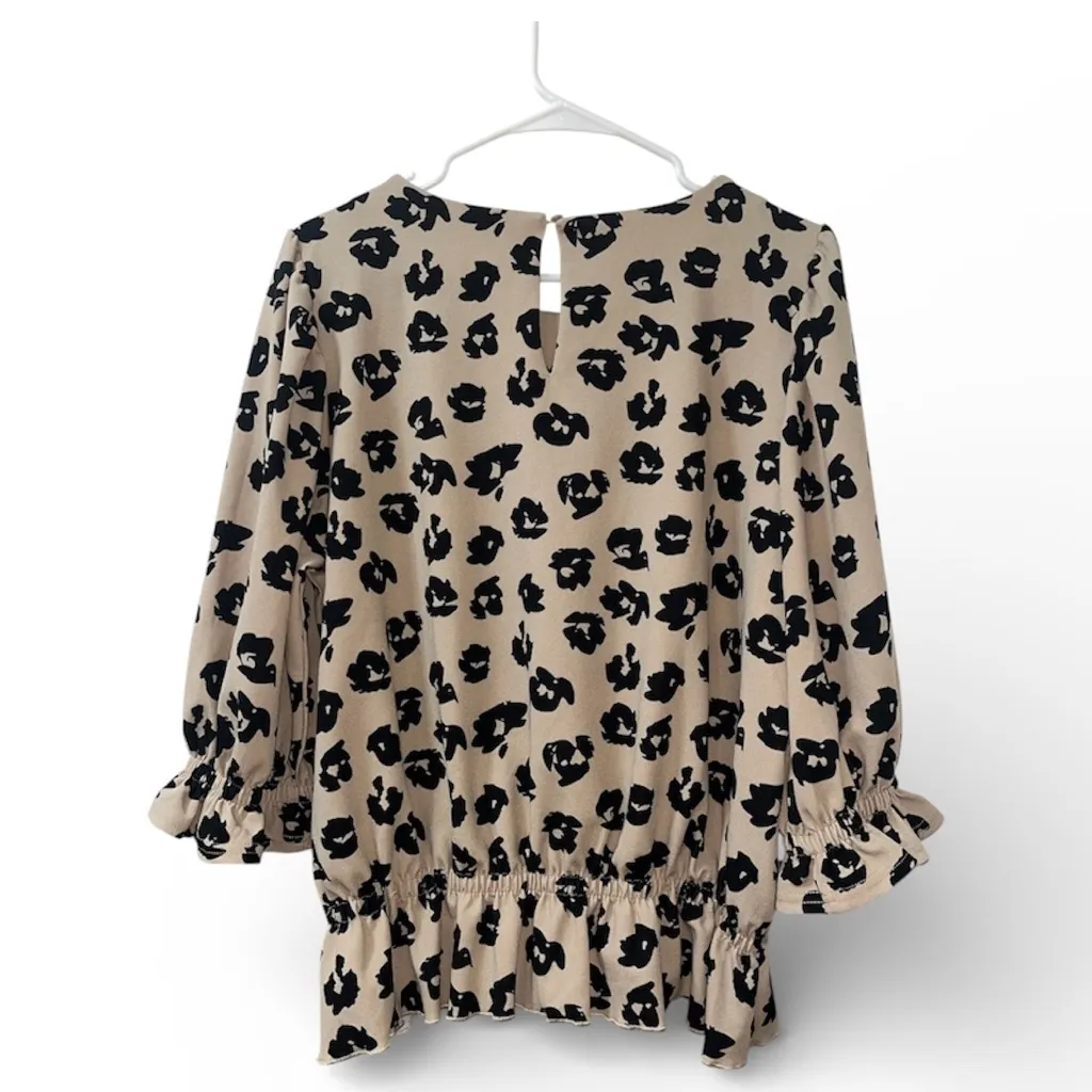 MELLODAY Black and Tan Patterned Blouse - Image 2