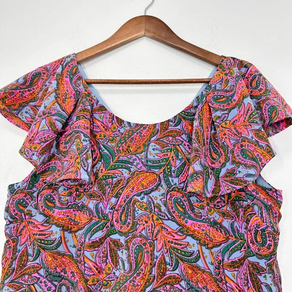 J. Crew Size 14 Pink 100% Silk‎ Flutter Sleeve Mini Dress Wedding Guest - Image 6