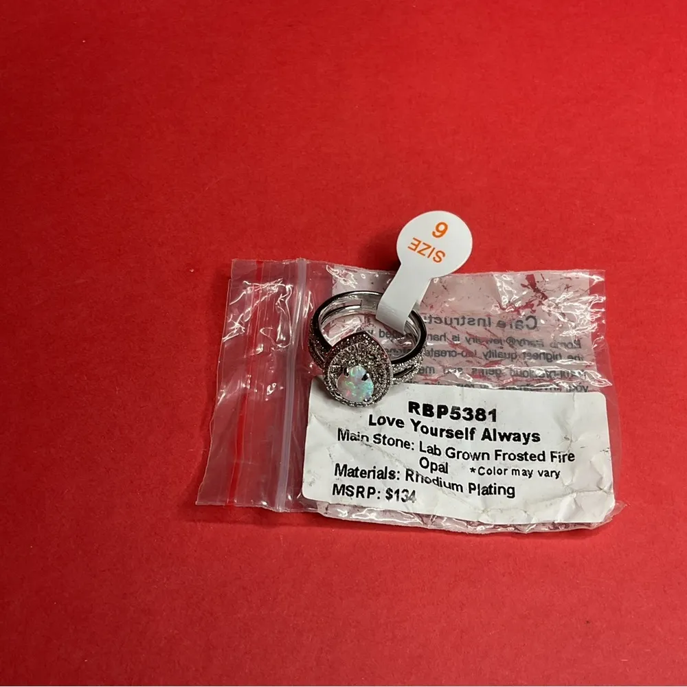 Bomb Party RBP5381 “Love Yourself Always” Lab Grown Opal on Rhodium Sz6 Ring NWT Silver Size 6 - Image 4