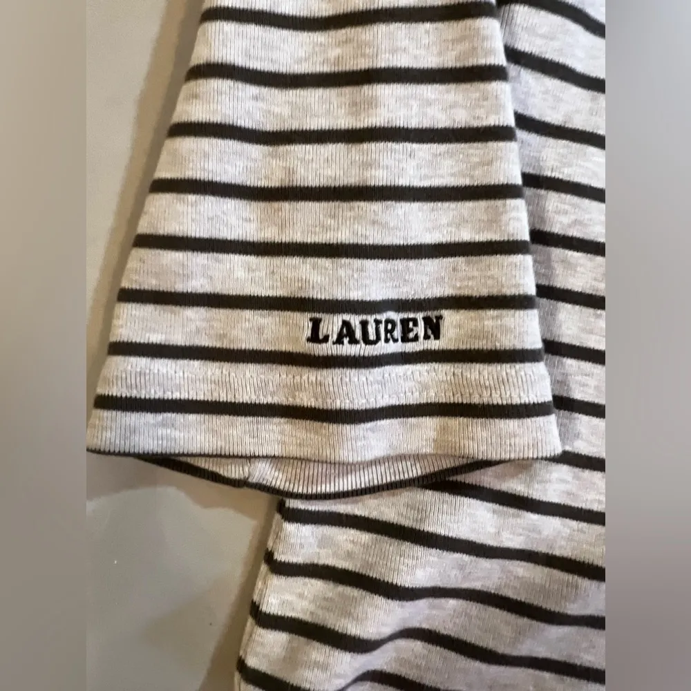 LAUREN RALPH LAUREN SWEATER TOP 3/4 SLEEVE‎ BEIGE WITH STRIPES OLIVE GREEN L - Image 12