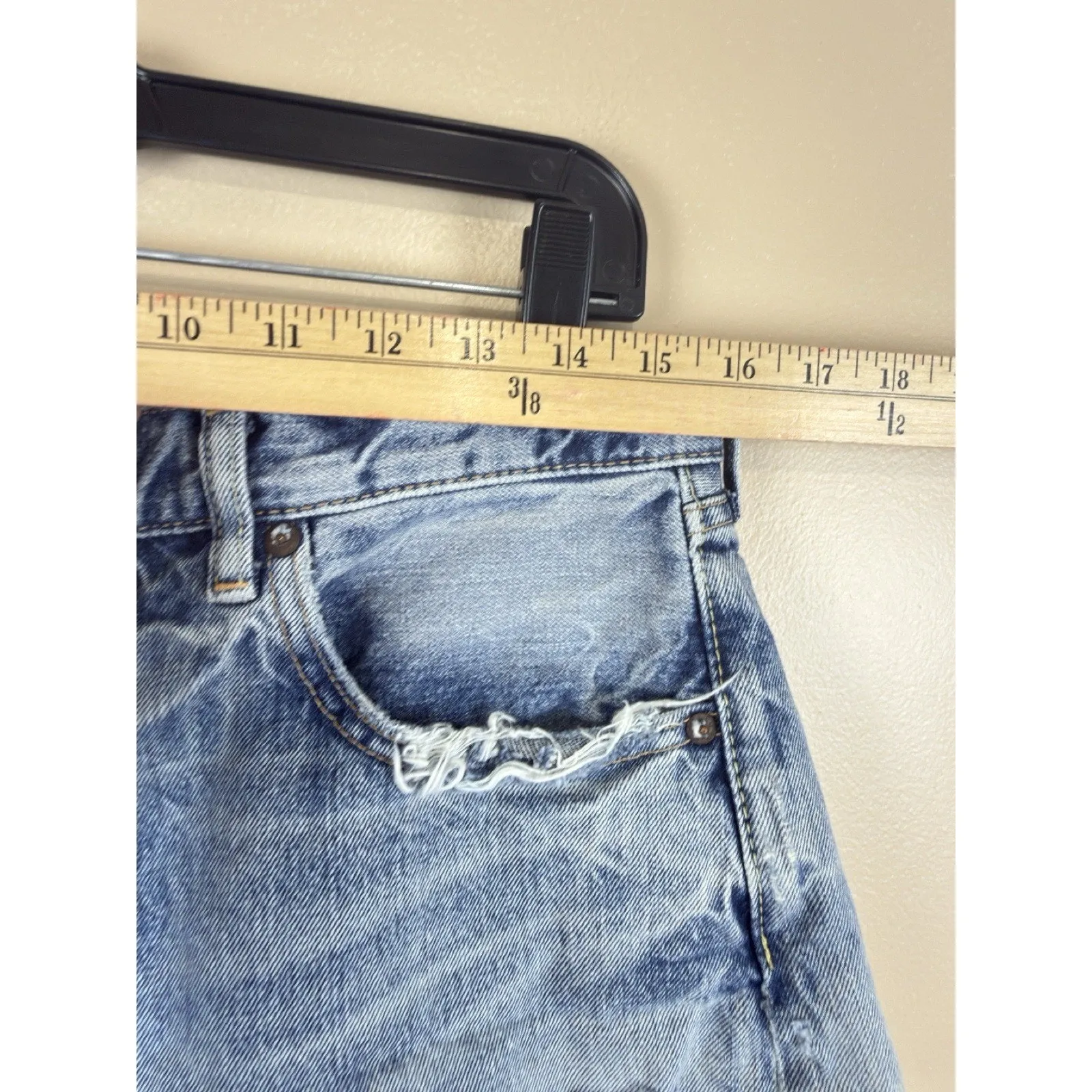 Moussy Vintage Medium Blue Distressed Ripped Jeans Size 28 Raw Hem Made in Japan - Image 11