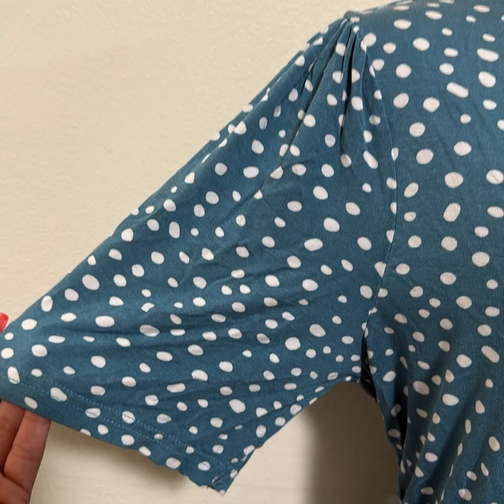 Serra teal and White polka dot Maxi Dress with pockets woman size LARGE stretch - Image 4