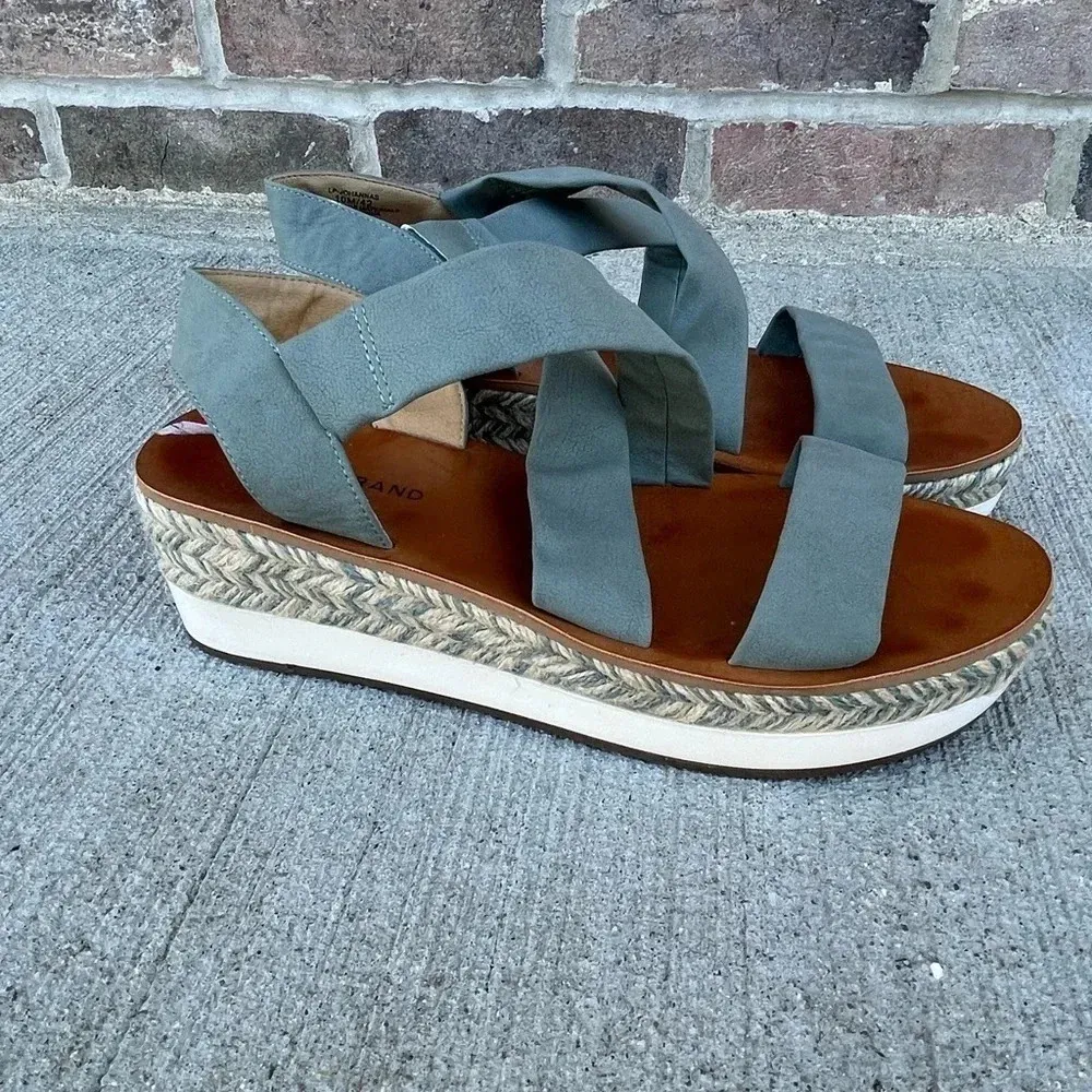 Lucky Brand Sage Green Wedge Espadrille Sandal Leather Womens Size 10/42 - Image 2