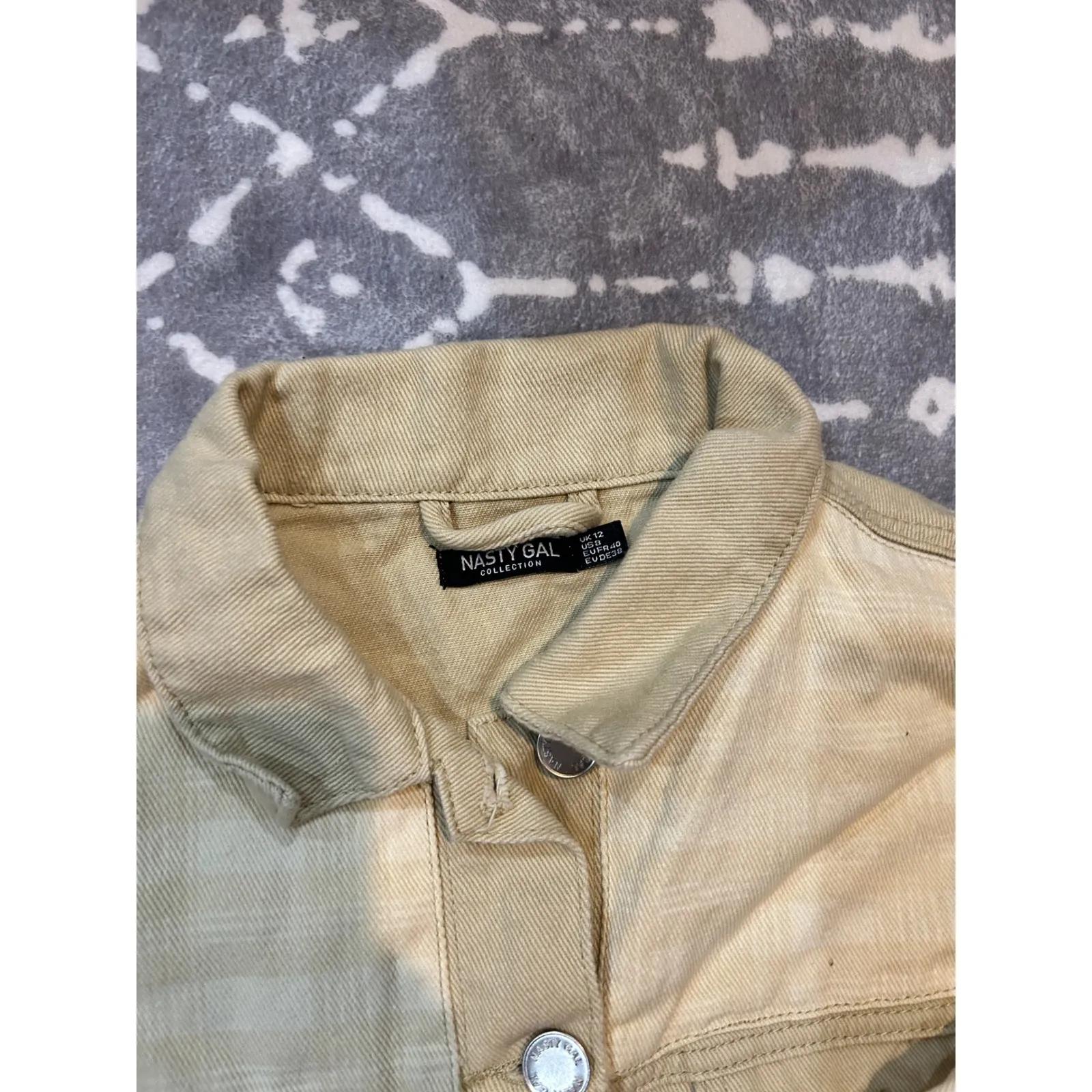 Nasty Gal Women's‎ Plaid Sleeve Denim Jacket Beige Button Up Casual Coat - Image 4