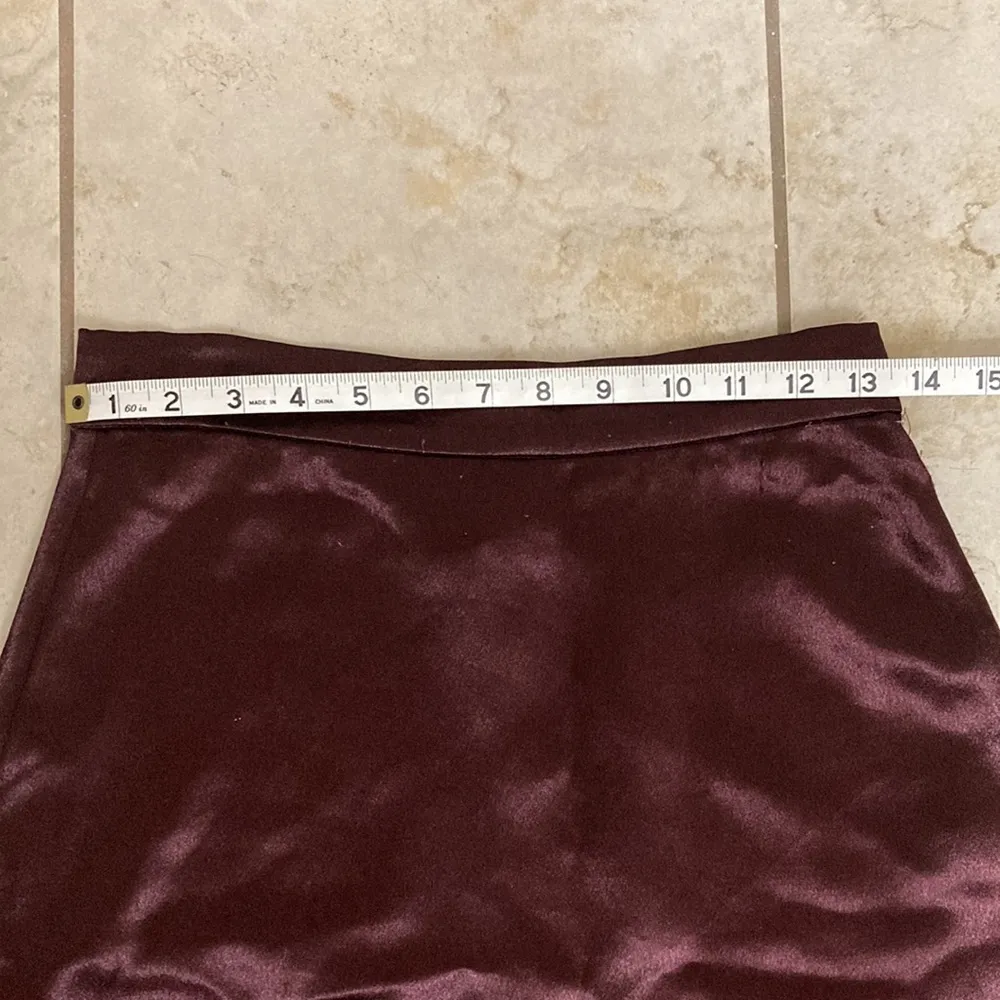 Burgundy Satin High Low Midi Skirt - Image 9