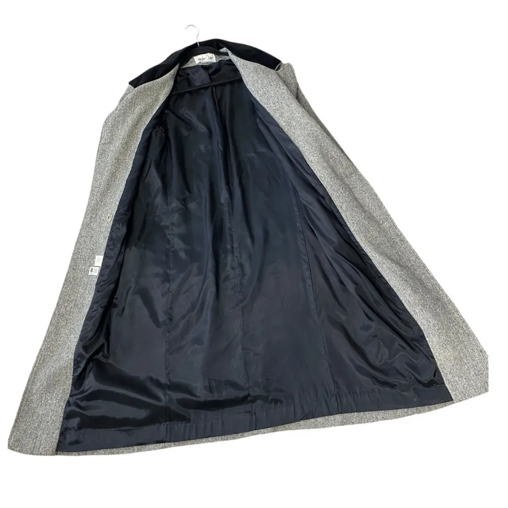 VINTAGE JENNIFER CHASE Wool Herringbone Longline Pea Coat Jacket Gray Size XL - Image 6