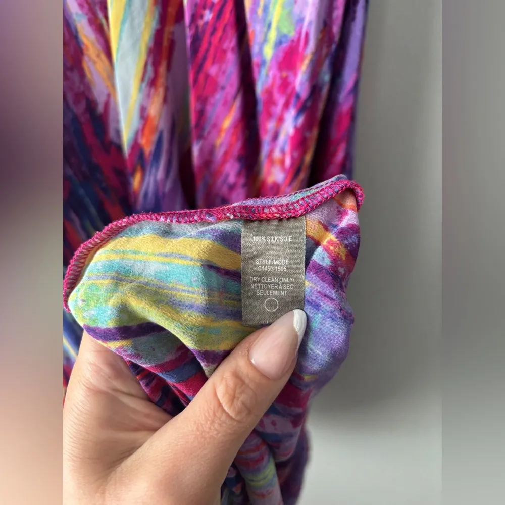 Charlie Jade Women's Multicolor 100% Silk‎ Belted Faux Wrap Dress Size XS - Image 9